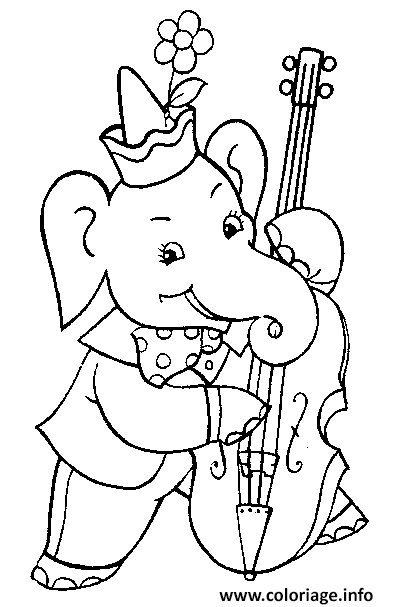 Dessin elephant qui joue de la guitare Coloriage Gratuit à Imprimer