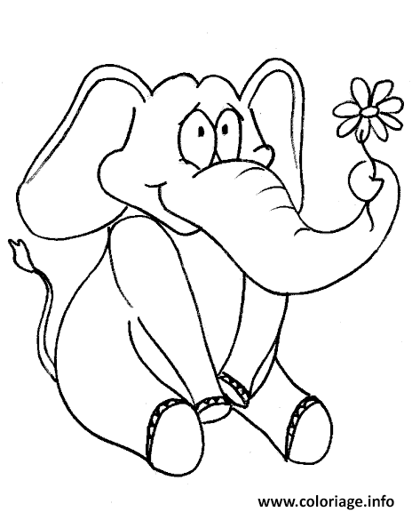 Dessin un elephant avec une fleur Coloriage Gratuit à Imprimer