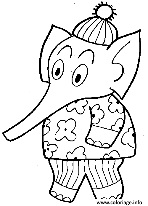 Dessin un elephant en pyjama Coloriage Gratuit à Imprimer