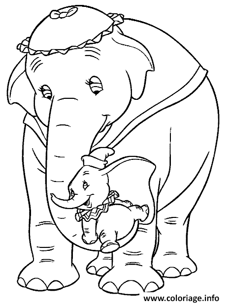 Dessin petit elephant avec sa mere Coloriage Gratuit à Imprimer