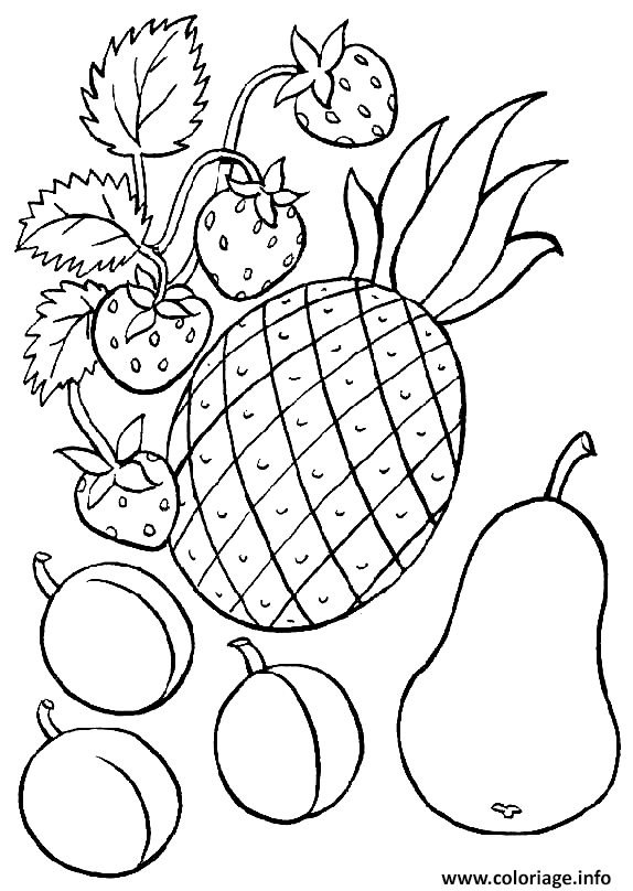 Coloriage Fruits Des Fraises Un Ananas Et Une Poire Dessin à Imprimer