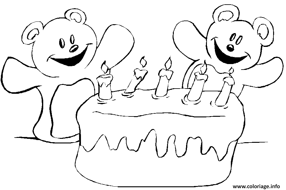 Dessin gateau d anniversaire avec 5 bougies Coloriage Gratuit à Imprimer