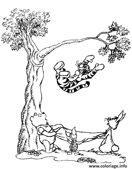 Dessin Tigrou saute d un arbre Coloriage Gratuit à Imprimer