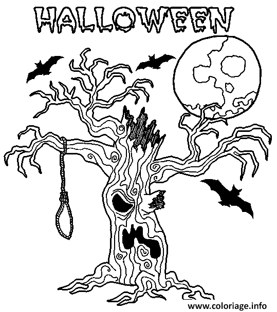 Dessin un arbre effrayant pour Halloween Coloriage Gratuit à Imprimer