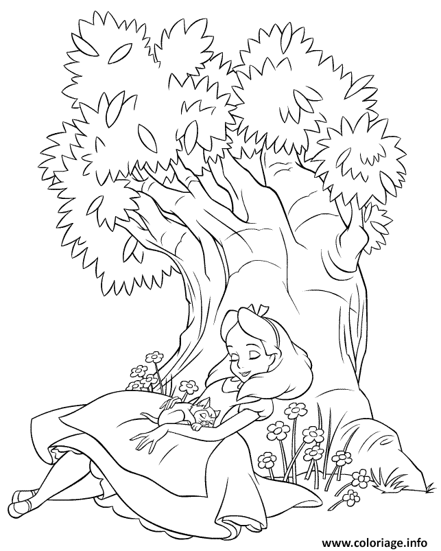 Dessin Alice dors au pied de l arbre Coloriage Gratuit à Imprimer