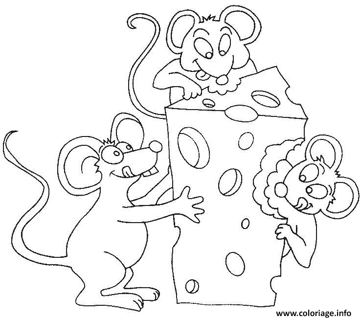 Dessin trois souris pour un morceau de fromage Coloriage Gratuit à Imprimer