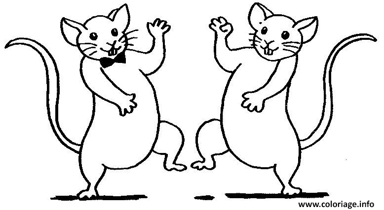 Dessin deux souris qui dansent Coloriage Gratuit à Imprimer