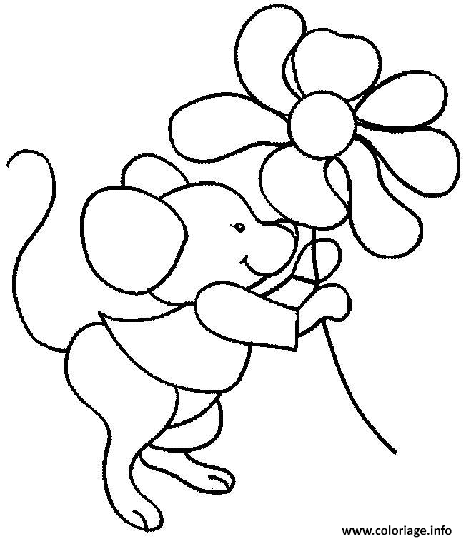 Dessin la souris porte une fleur Coloriage Gratuit à Imprimer