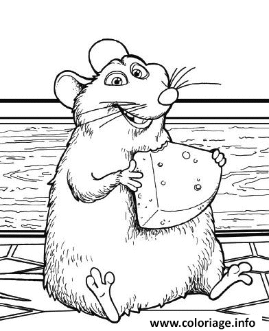 Dessin ratatouille souris mange du fromage Coloriage Gratuit à Imprimer