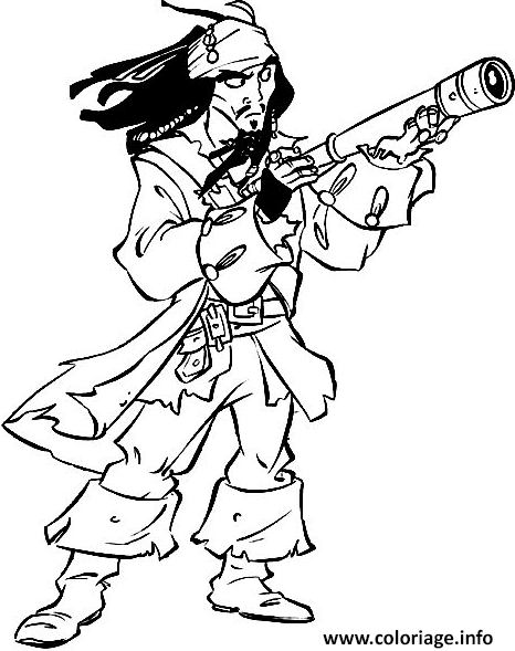 Dessin Jack Sparrow avec sa longue vue Coloriage Gratuit à Imprimer
