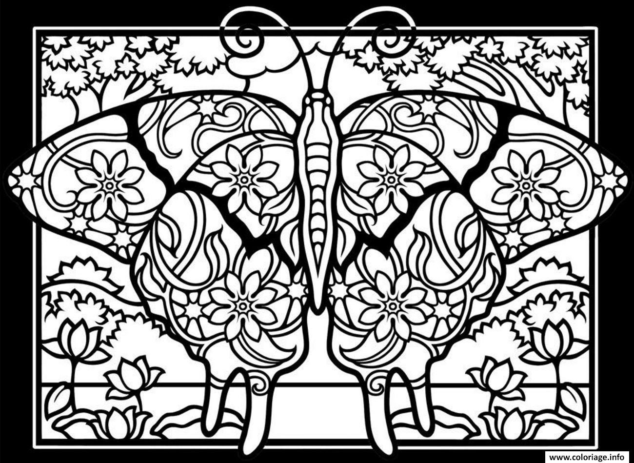 Dessin adulte difficile papillon fond noir Coloriage Gratuit à Imprimer