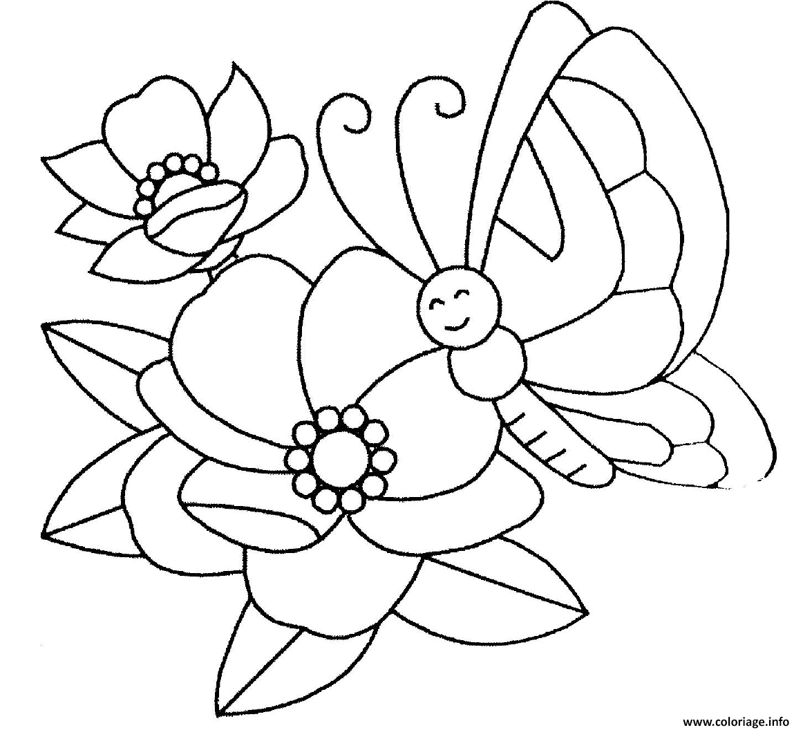 Dessin fleurs papillon Coloriage Gratuit à Imprimer