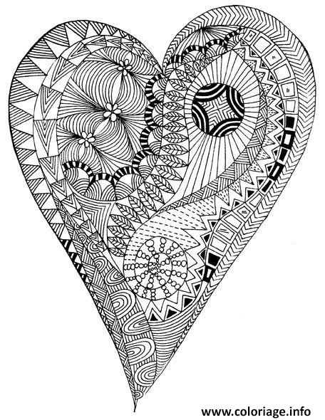 Dessin adulte coeur zen anti stress heart Coloriage Gratuit à Imprimer