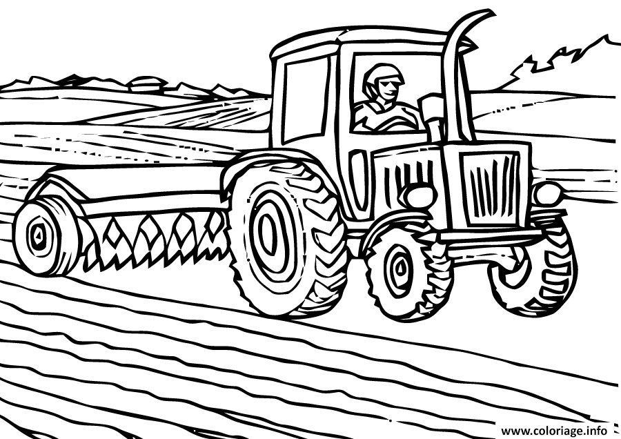 Dessin fermier tracteur en action Coloriage Gratuit à Imprimer