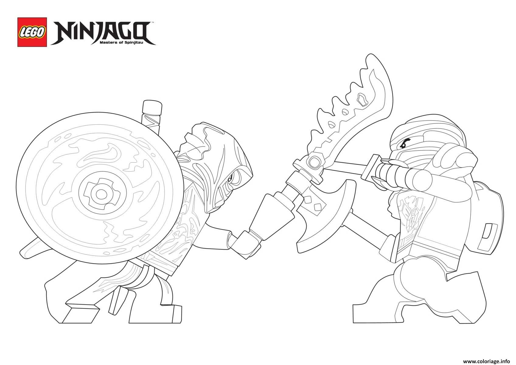 Dessin deux ninjagos en mode combat Coloriage Gratuit à Imprimer