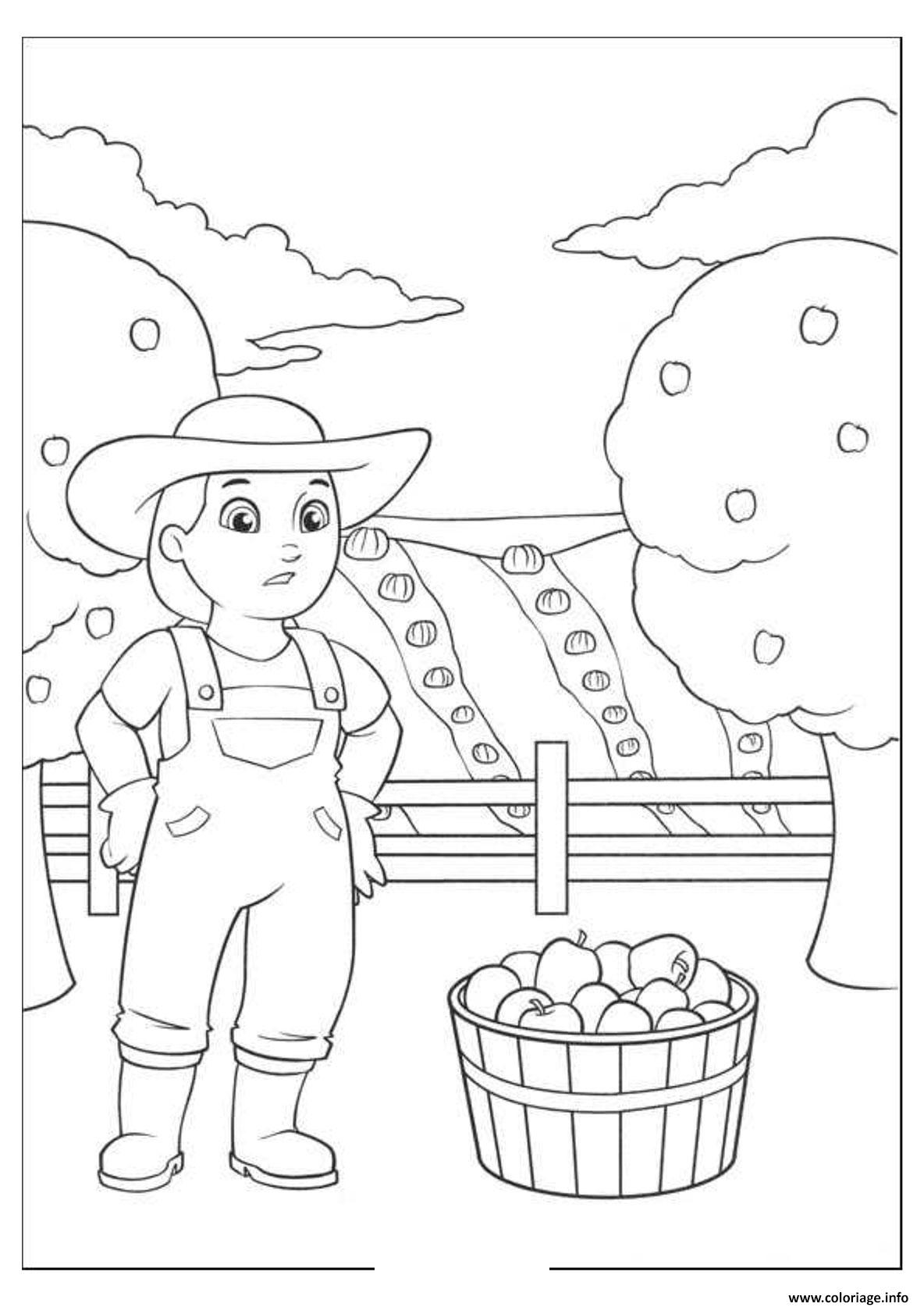 Dessin La fermiere Yumi recolte des pommes Coloriage Gratuit à Imprimer