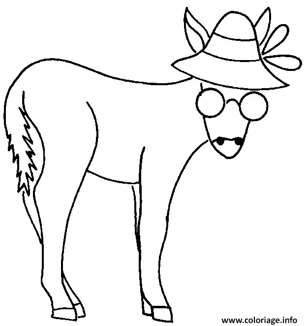 Dessin ane avec chapeau et lunettes Coloriage Gratuit à Imprimer