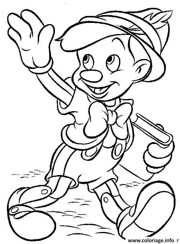 Dessin Pinocchio sur le chemin de l ecole Coloriage Gratuit à Imprimer