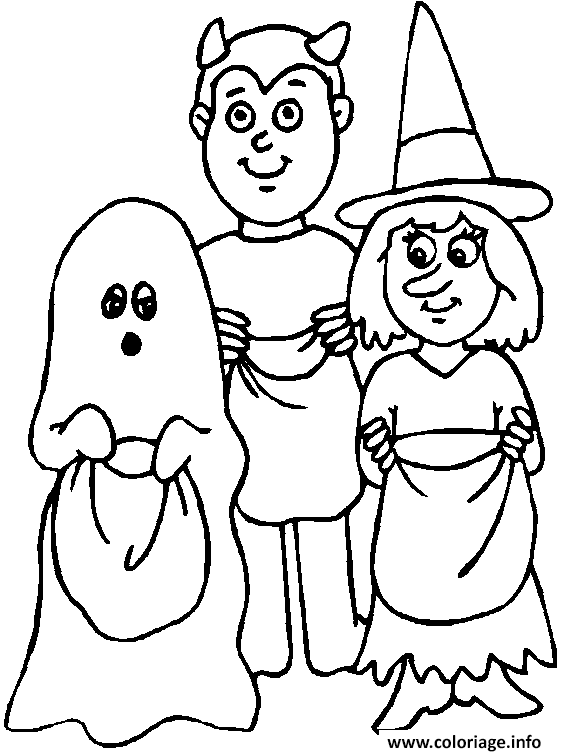 Dessin des enfants deguise pour faire peur pour Halloween Coloriage Gratuit à Imprimer