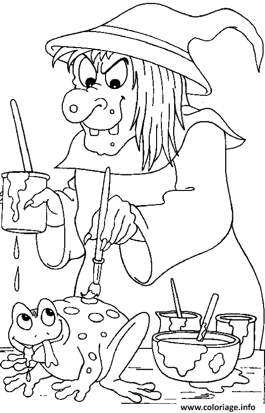 Dessin dessin d une sorciere avec une grenouille Coloriage Gratuit à Imprimer