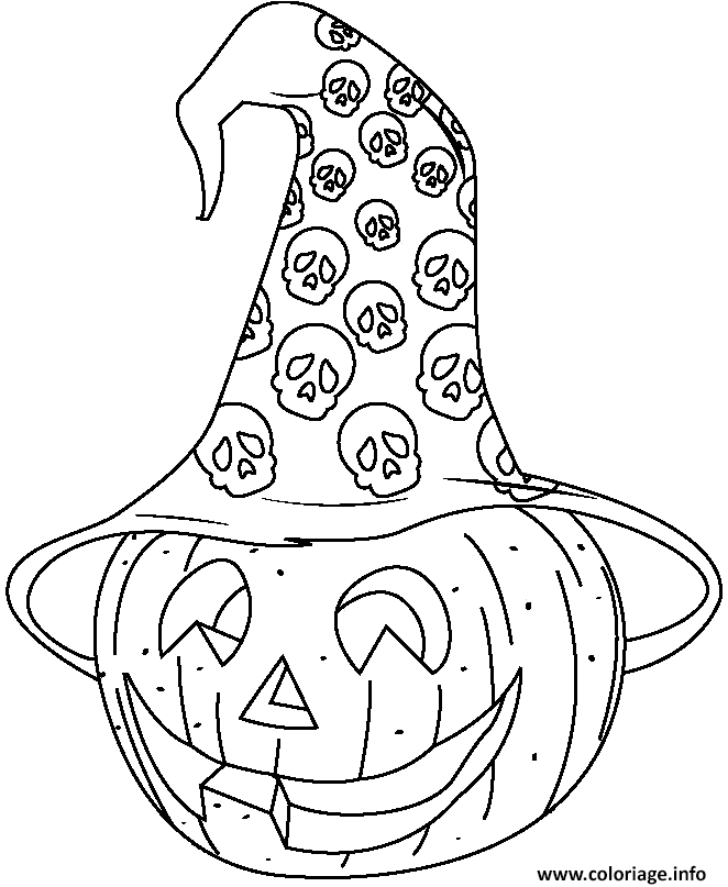 Coloriage Une Citrouille Avec Un Chapeau Avec Des Tetes De Morts Dessin à Imprimer