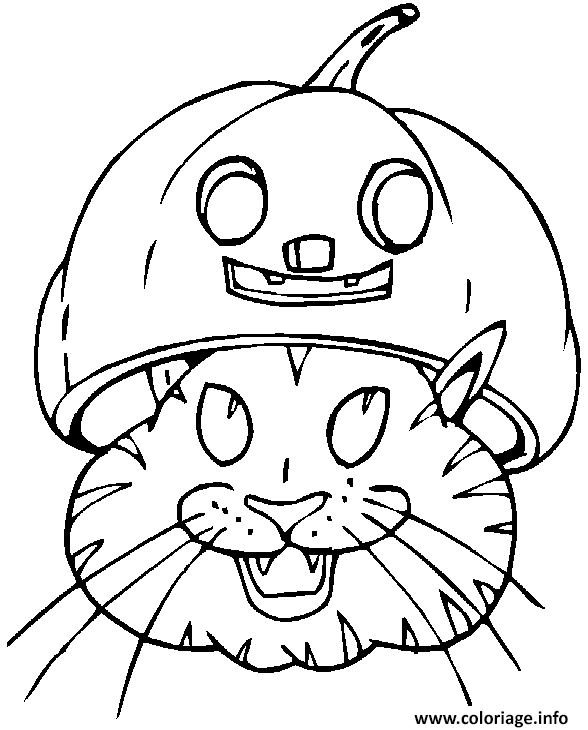 Coloriage Une Tete De Chat Sous Une Citrouille D Halloween