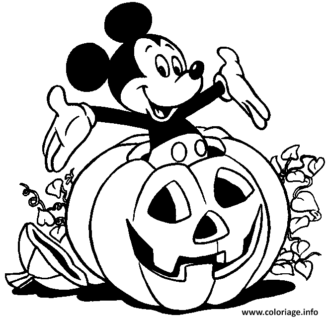 mickey sort d une citrouille halloween disney coloriage