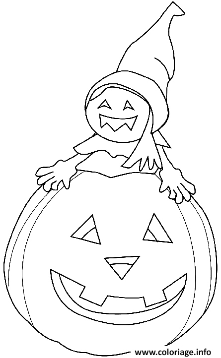 Dessin un lutin sur une citrouille Coloriage Gratuit à Imprimer