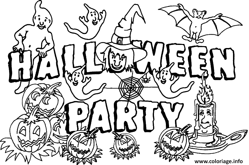Coloriage Halloween Party Avec Des Citrouilles Et Des Fantomes Dessin à Imprimer