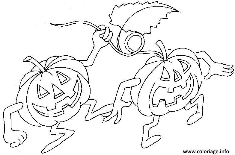 Dessin deux citrouilles en vadrouille Coloriage Gratuit à Imprimer