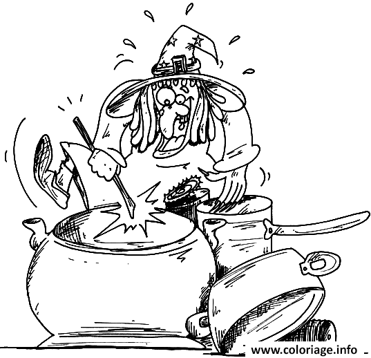 Dessin dessin d une sorciere qui cuisine dans sa marmite Coloriage Gratuit à Imprimer