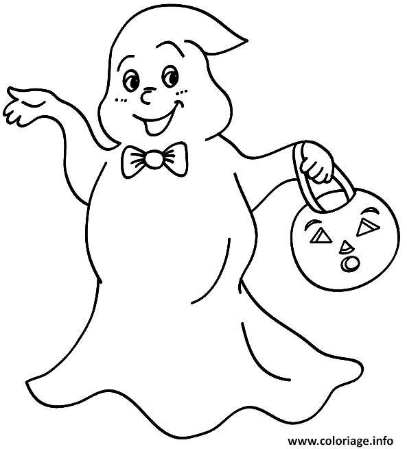 Dessin un fantome qui reclame des bonbons pour Halloween Coloriage Gratuit à Imprimer