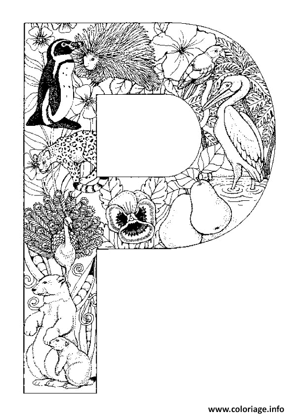 Dessin lettre p alphabet animaux Coloriage Gratuit à Imprimer