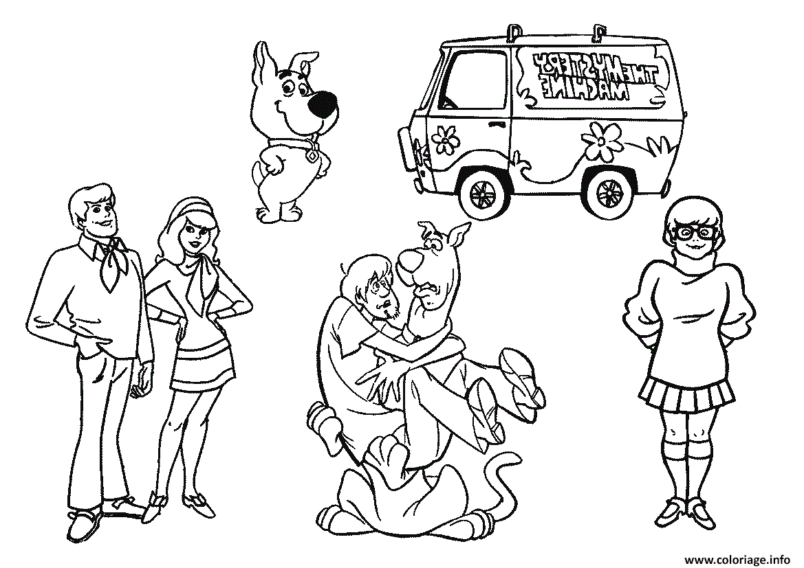 Coloriage Scooby Doo Et Ses Amis Voiture Scoubidou Dessin à Imprimer