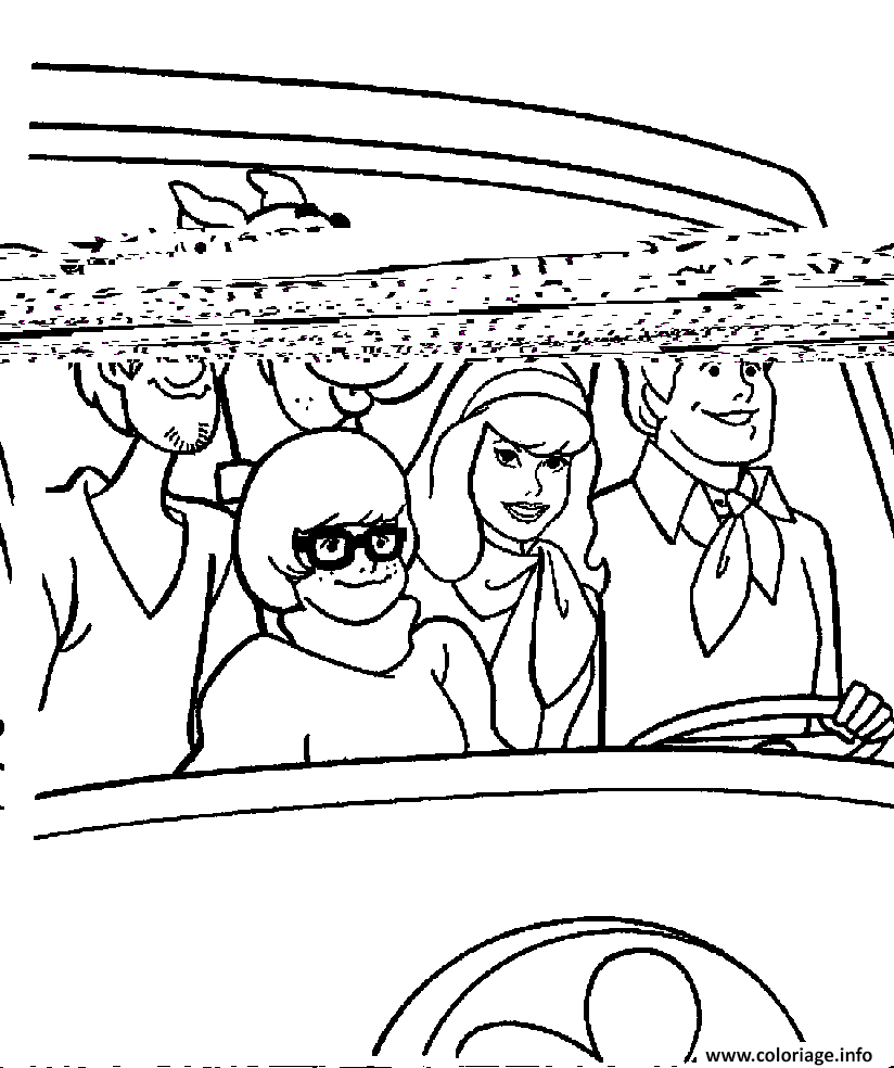 Dessin scooby doo et ses amis dans la voiture Coloriage Gratuit à Imprimer