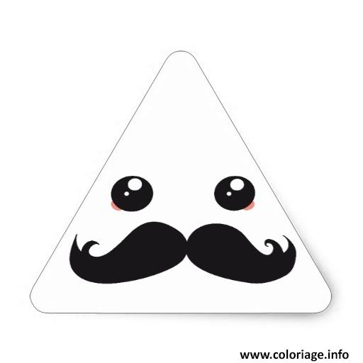 Dessin Kawaii With Cute Mustache Triangle Stickers Coloriage Gratuit à Imprimer