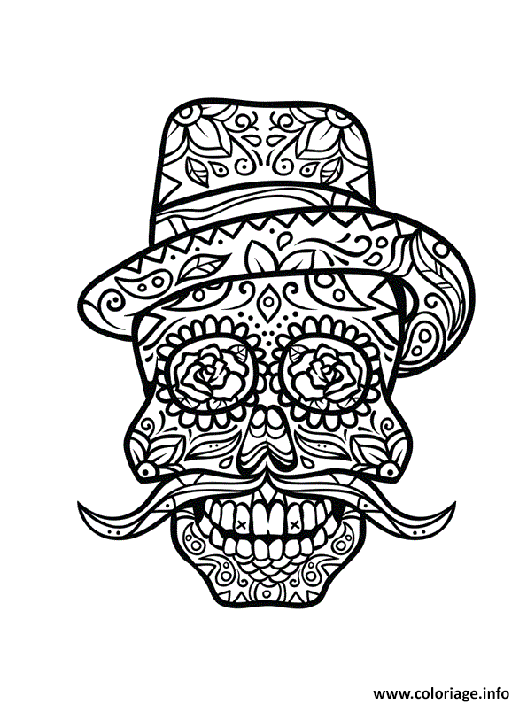 Dessin squelette halloween moustache rigolo Coloriage Gratuit à Imprimer