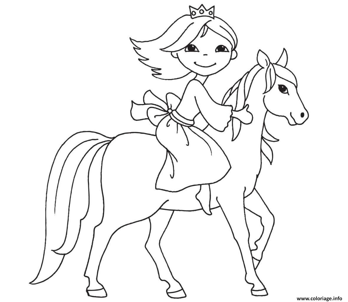 Coloriage petite princesse sur un cheval  JeColorie.com