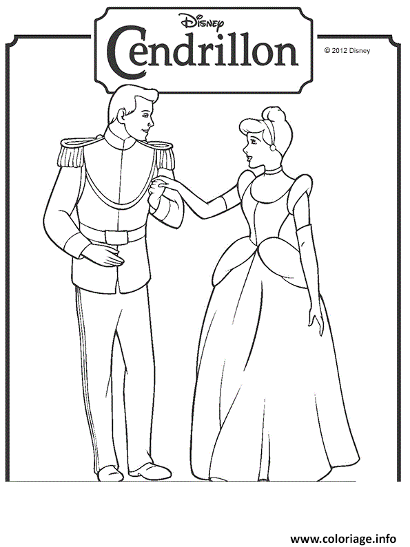 Dessin princesse disney cendriollon et prince Coloriage Gratuit à Imprimer