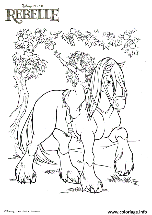 Dessin princesse disney cheval rebelle Coloriage Gratuit à Imprimer