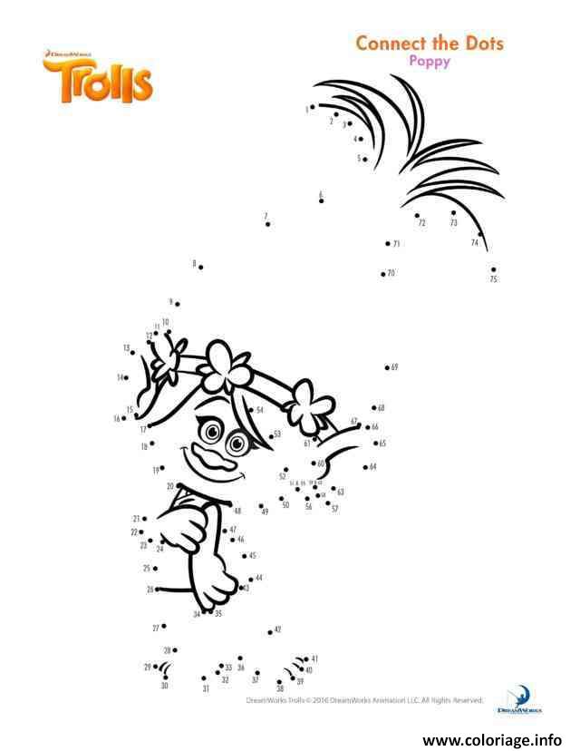 Dessin poppy connect the dots trolls Coloriage Gratuit à Imprimer