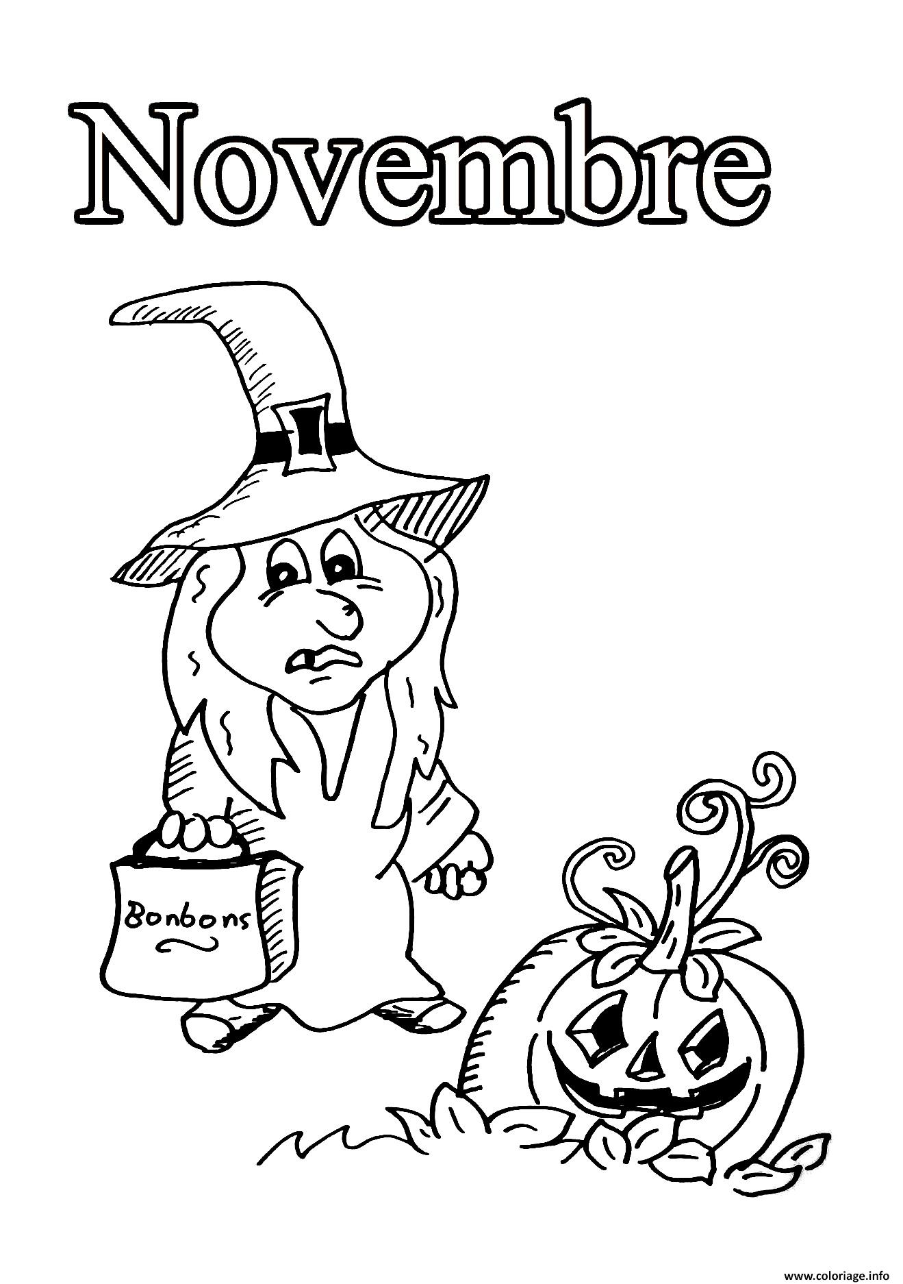 Coloriage Novembre Fini Halloween Dessin à Imprimer