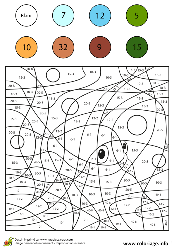 Coloriage magique ce2 ce1 soustraction 110  JeColorie.com