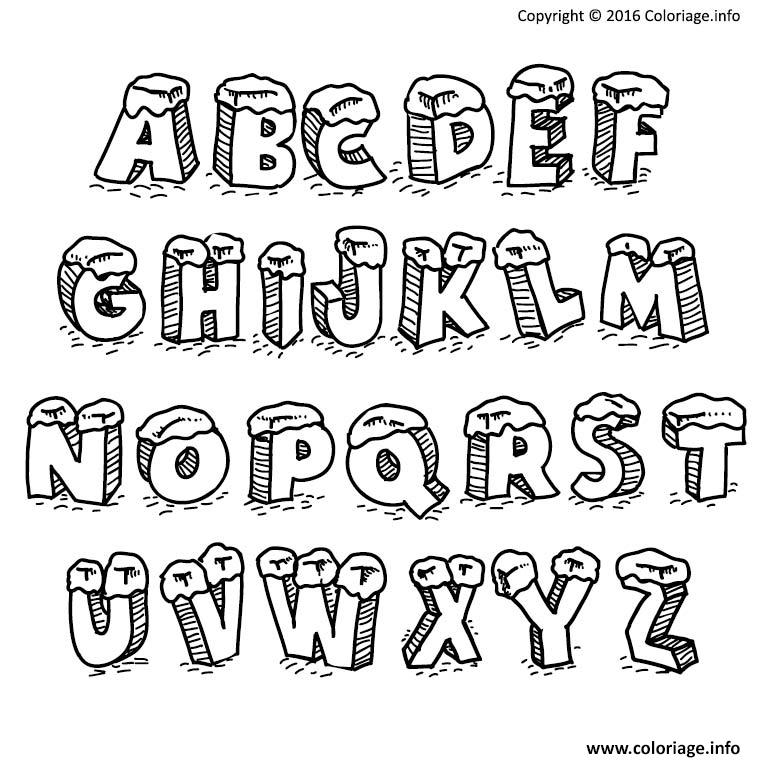 Coloriage Alphabet Noel Lettres Avec Neige Dessin à Imprimer