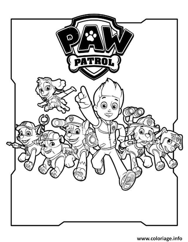 Dessin Pat Patrouille au grand complet menee par Ryder Coloriage Gratuit à Imprimer