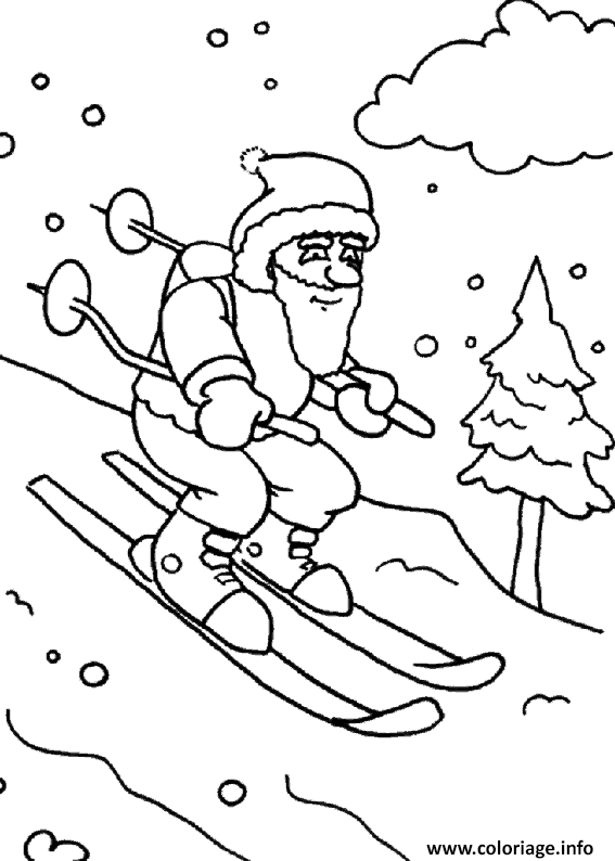 Dessin dessin du pere noel sur des skis Coloriage Gratuit à Imprimer