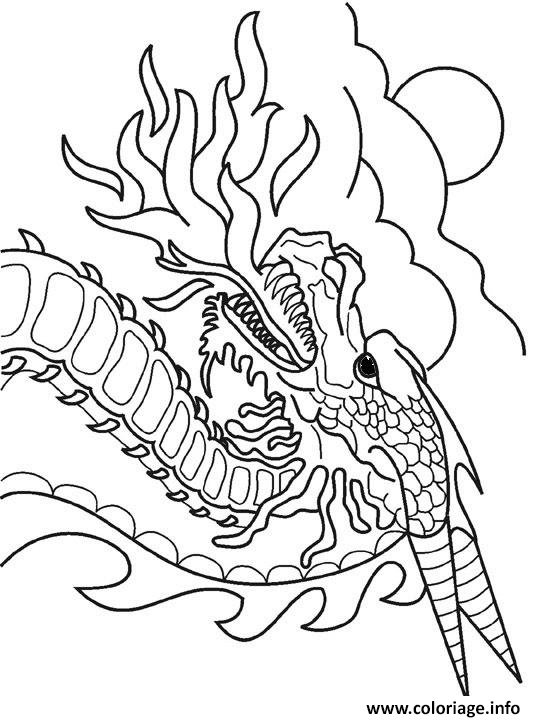 Coloriage Dragon Chinois Visage Dessin à Imprimer