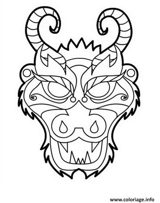 Coloriage Dragon Masque Tete Dessin à Imprimer