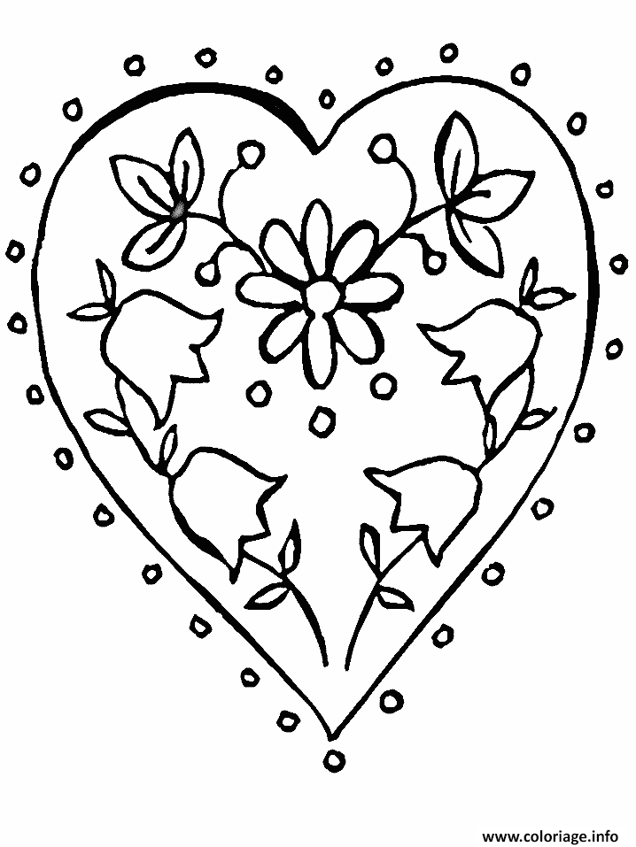Dessin coeur de fleurs Coloriage Gratuit à Imprimer