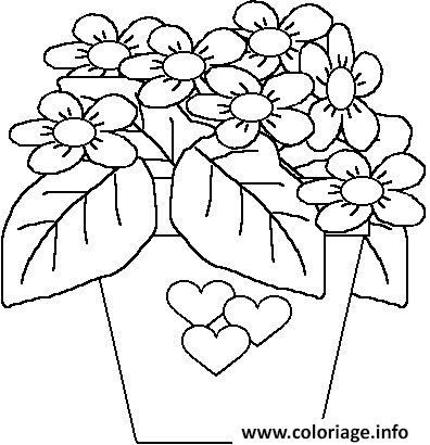 Dessin pot de fleurs et coeurs Coloriage Gratuit à Imprimer